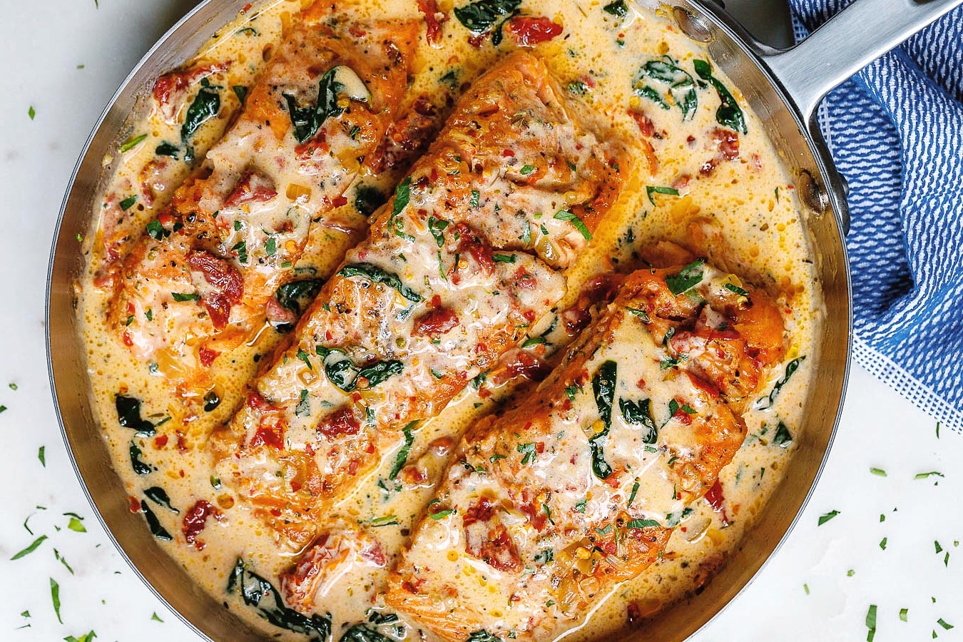 Creamy Tuscan Salmon with Spinach and Sun-Dried Tomatoes